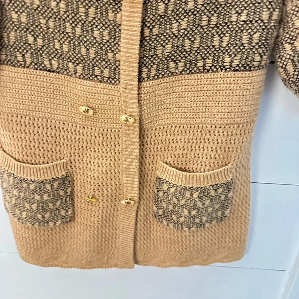 ANTHROPOLOGY L LIA MOLLY mixed print double button boho wool-cotton sweater - Picture 4 of 15